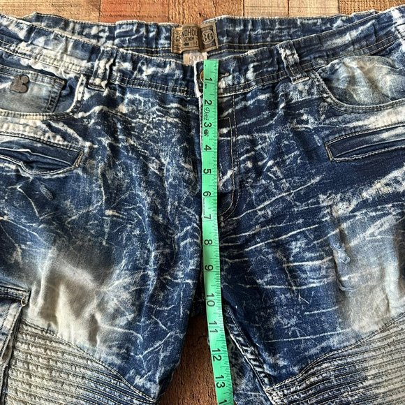 Vintage Style Acid Wash Denim Cargo Shorts Distressed Frayed Hem Waist Sz 36 - Picture 3 of 6